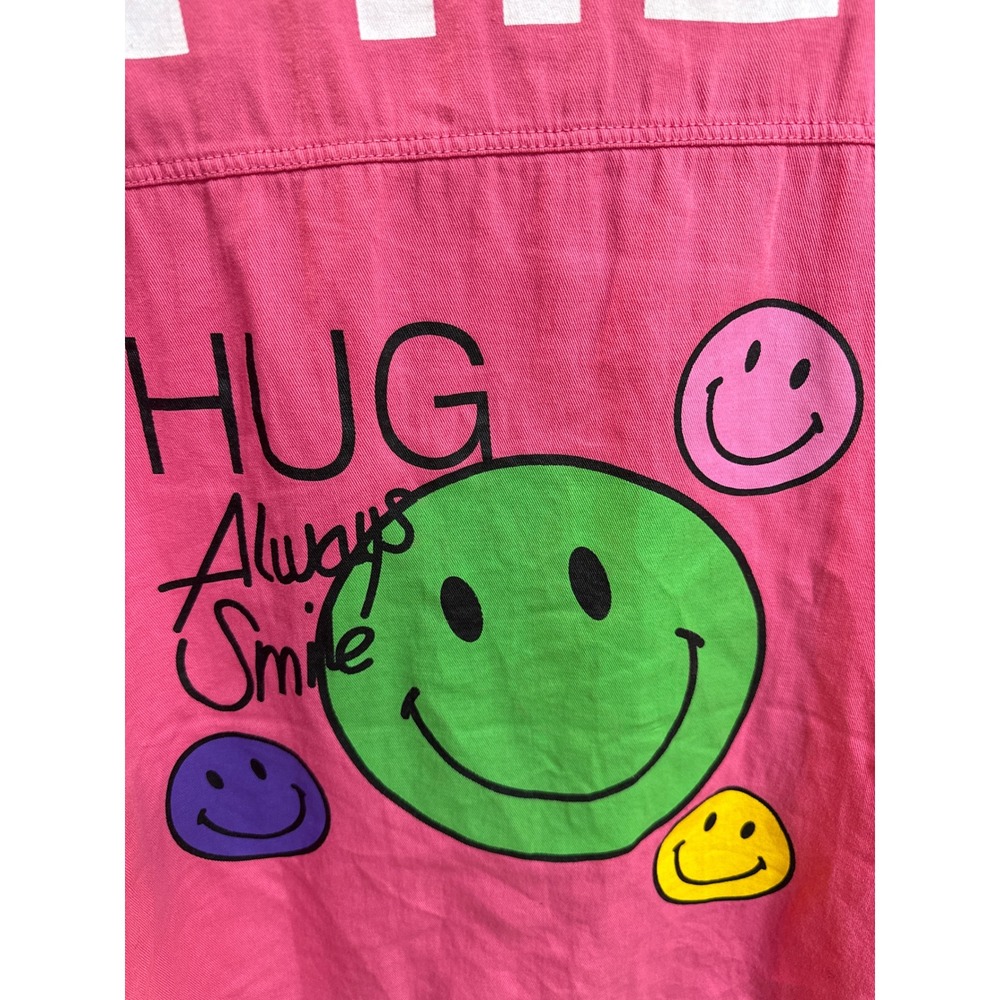 Veto Jeans Vintage Pink Denim Shirt Love Smile Graphic Button Down Oversized L - Picture 6 of 8